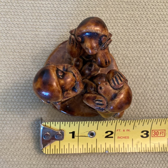 3 wise monkeys, glazed clay sculpture, see no evil, hear no evil, speak no evil - Picture 8 of 10